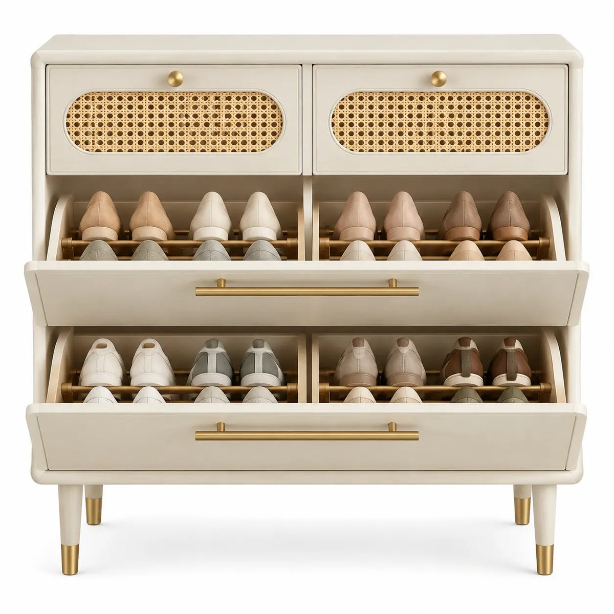 Mueble zapatero con compartimentos inclinados, blanco y marrón