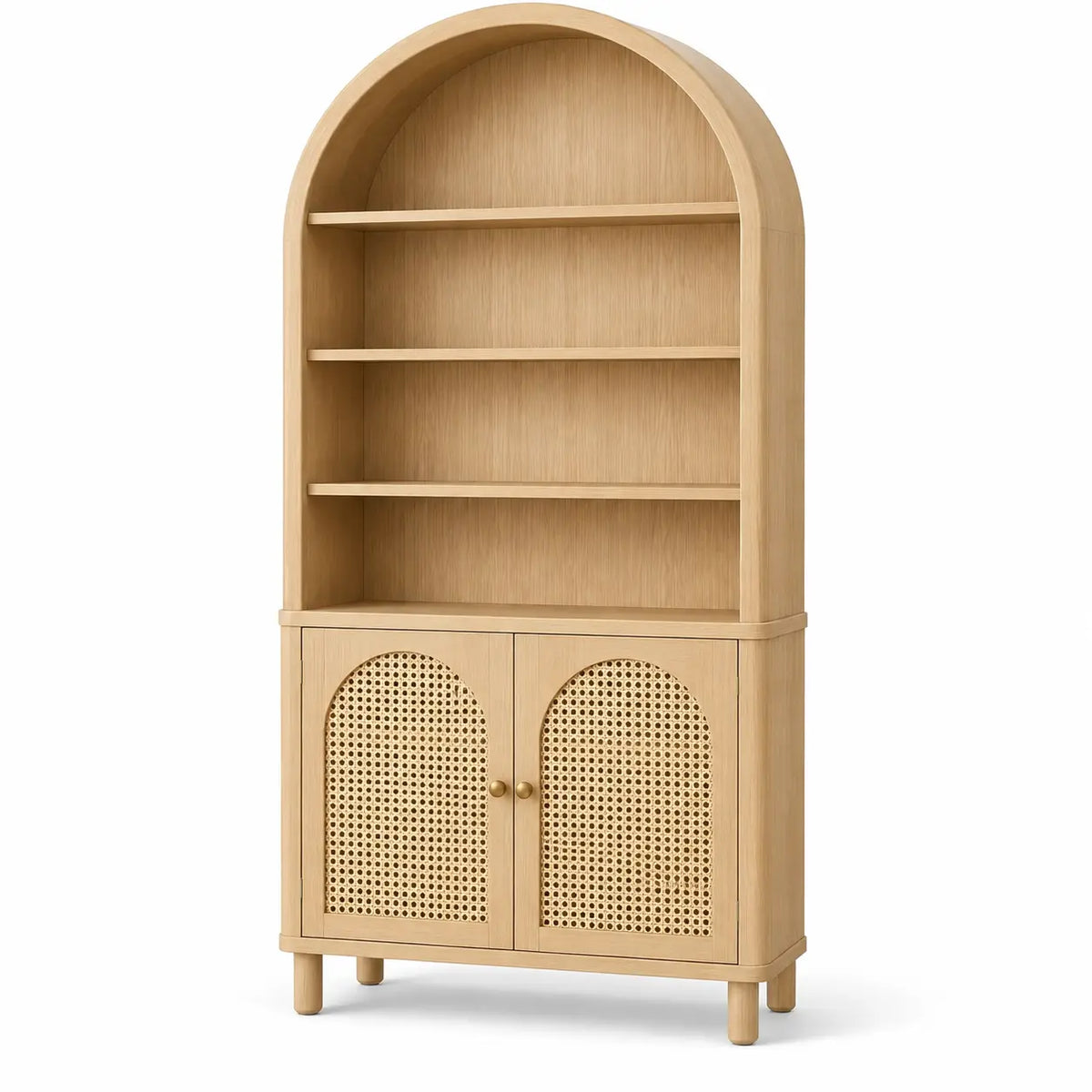Estantería con almacenamiento con formas arqueadas y detalles de entramado, marrón
