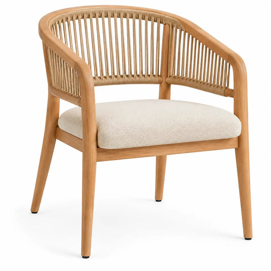 Silla con respaldo con detalles de líneas verticales, beige y marrón