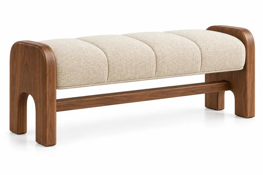 Banco con asiento acolchado con acolchado acanalado, beige y marrón