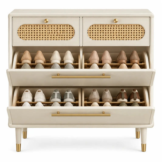 Mueble zapatero con compartimentos inclinados, blanco y marrón